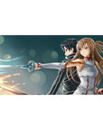 Anime mouse pad 40x20 inches featuring Sword Art Online's Kirito and Asuna, swords glowing blue and amber, in sync.