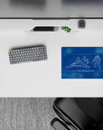 14x10 inches cobalt blue grid mouse pad with crisp white sci-fi blueprint lines, clean nerdy vibe.