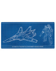 32x16 inches anime mouse pad with VF-1 Valkyrie blueprint grid, Fighter and Battroid line art.