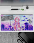 Pastel lavender and cotton-candy blue anime girl mouse pad 32x16 inches, calm cute vibes for desk setup.