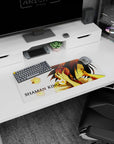 Yoh Asakura leaning in with eyes closed, red headphones, spirits drifting—anime mouse pad 28x12 inches.