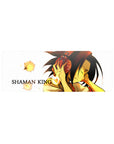 Shaman King anime mouse pad 32x12 inches with Yoh Asakura, warm gold glow, spirits, SHAMAN KING text.