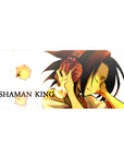 Shaman King anime desk pad 36x16 inches with Yoh Asakura, red headphones, spirits, bold title text.