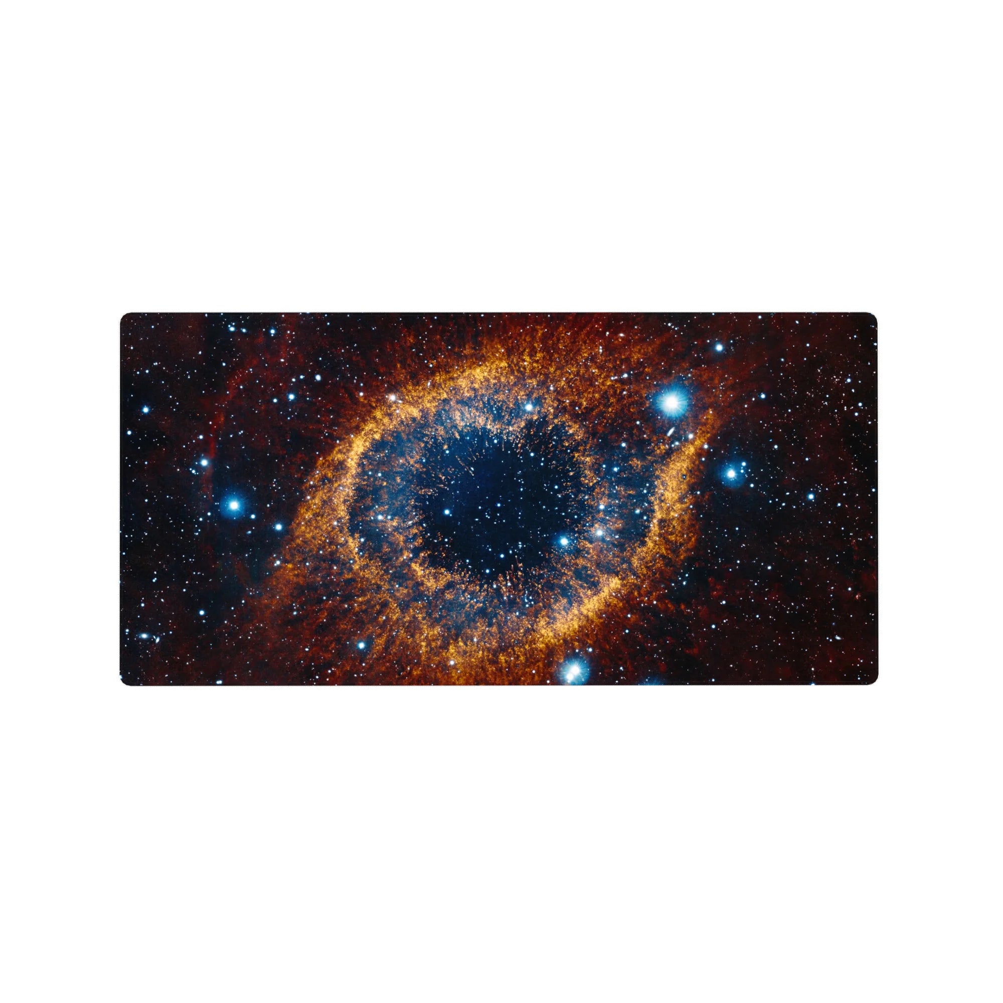 Cosmic eye galaxy swirl desk mouse pad, star-speckled space design, 32x16 inches.