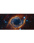 Cosmic eye galaxy desk pad 36x16 inches with star-speckled swirl and bright pinpoints on dark background.