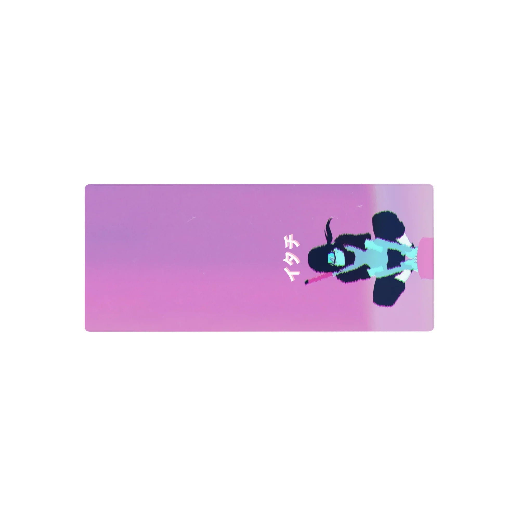 28x12 inches anime mouse pad with ナイト text, abstract girl silhouette, synthwave Tokyo sky design.