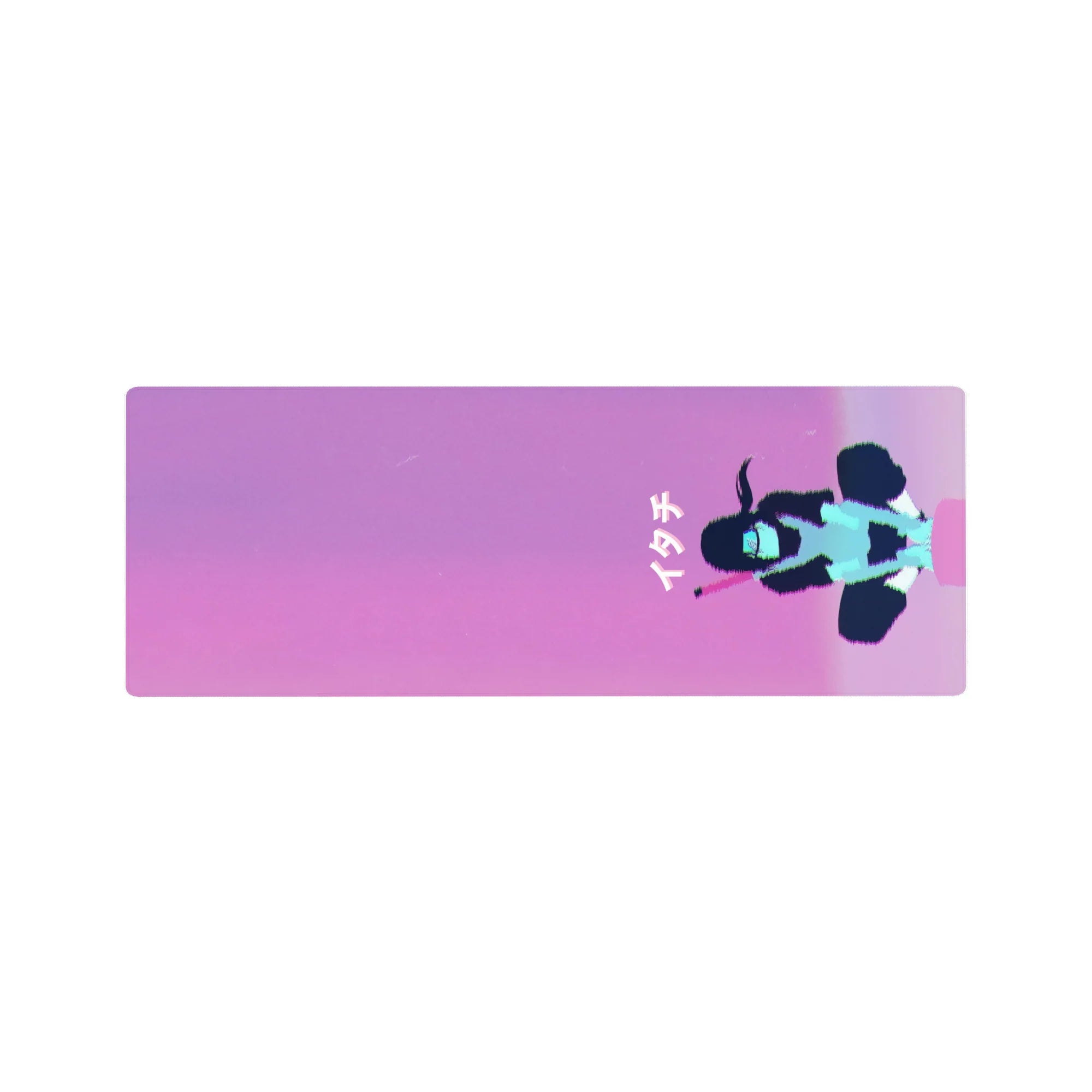 32x12 inches anime mouse pad with ナイト text and abstract girl silhouette in a synthwave sky.
