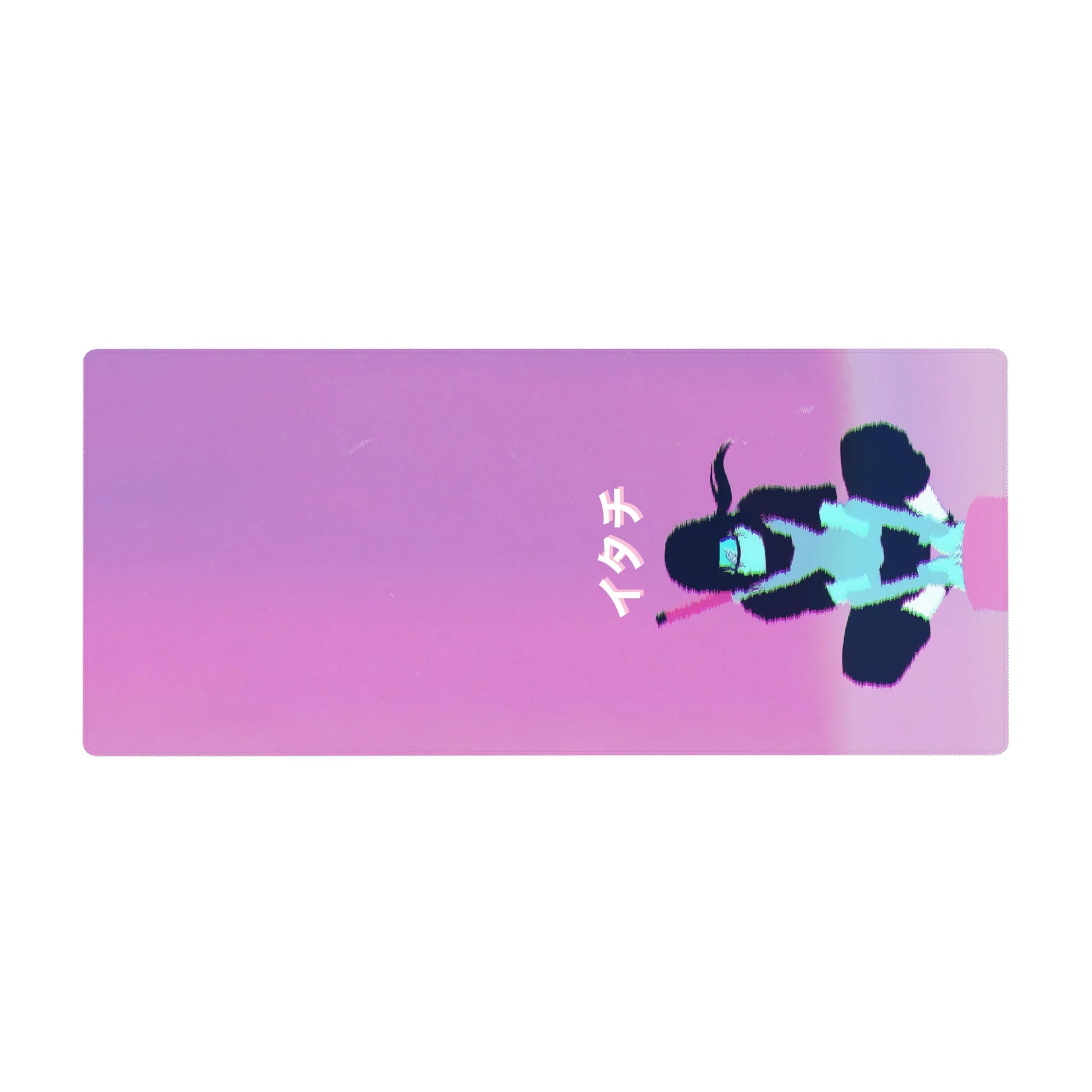 36x16 inches anime desk pad with ナイト text, abstract girl silhouette, neon brushstroke style.