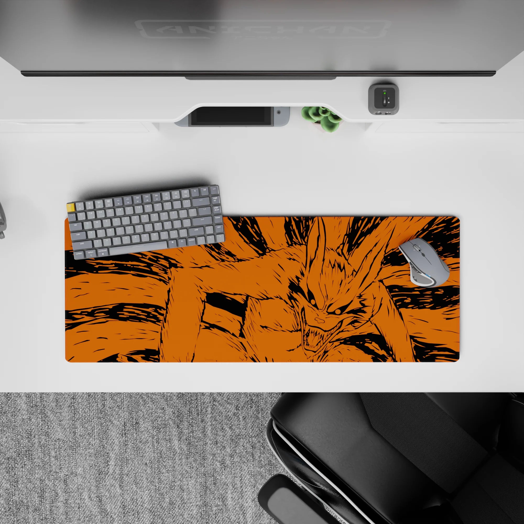 32x12 inches Naruto mouse pad in fiery orange and inky black, fierce chaotic vibe for gamers.