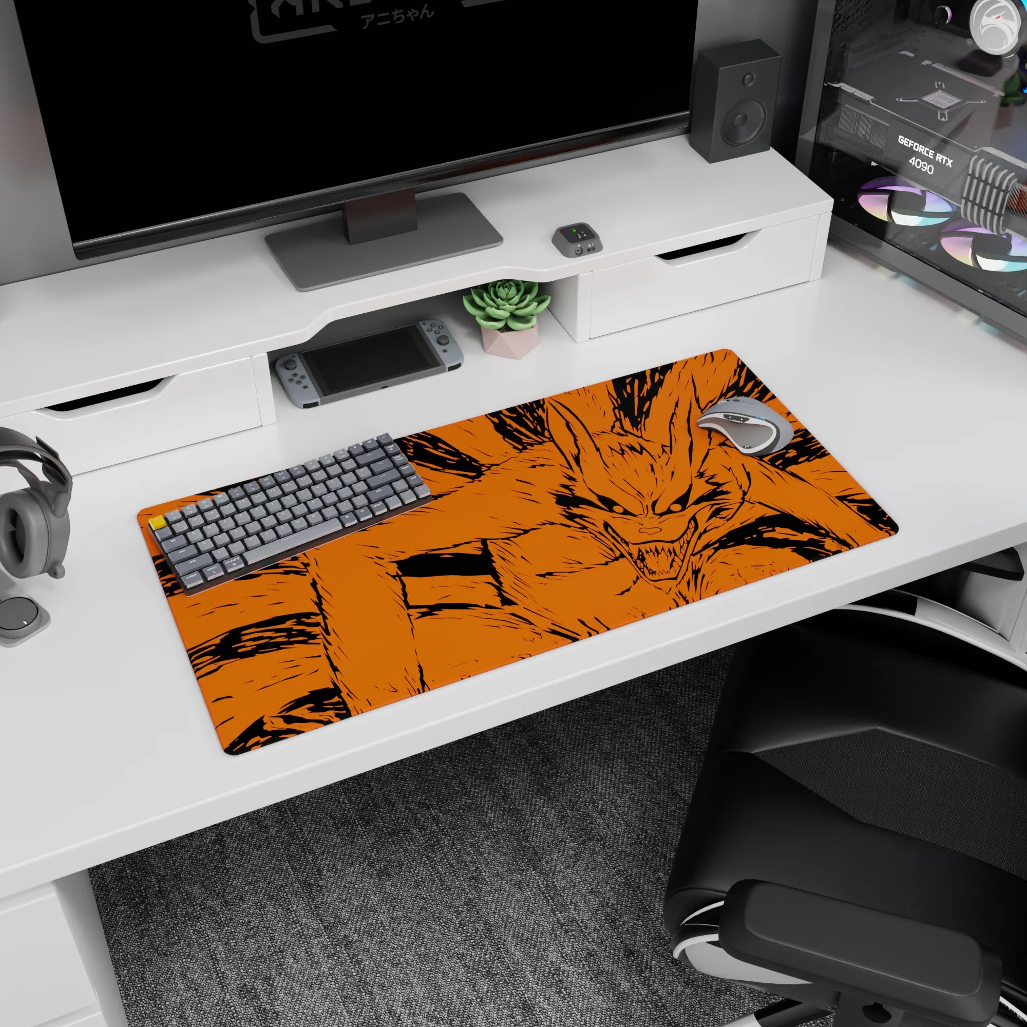 32x16 inches Naruto mouse pad featuring Kurama the Nine-Tails with wild grin and razor lines.