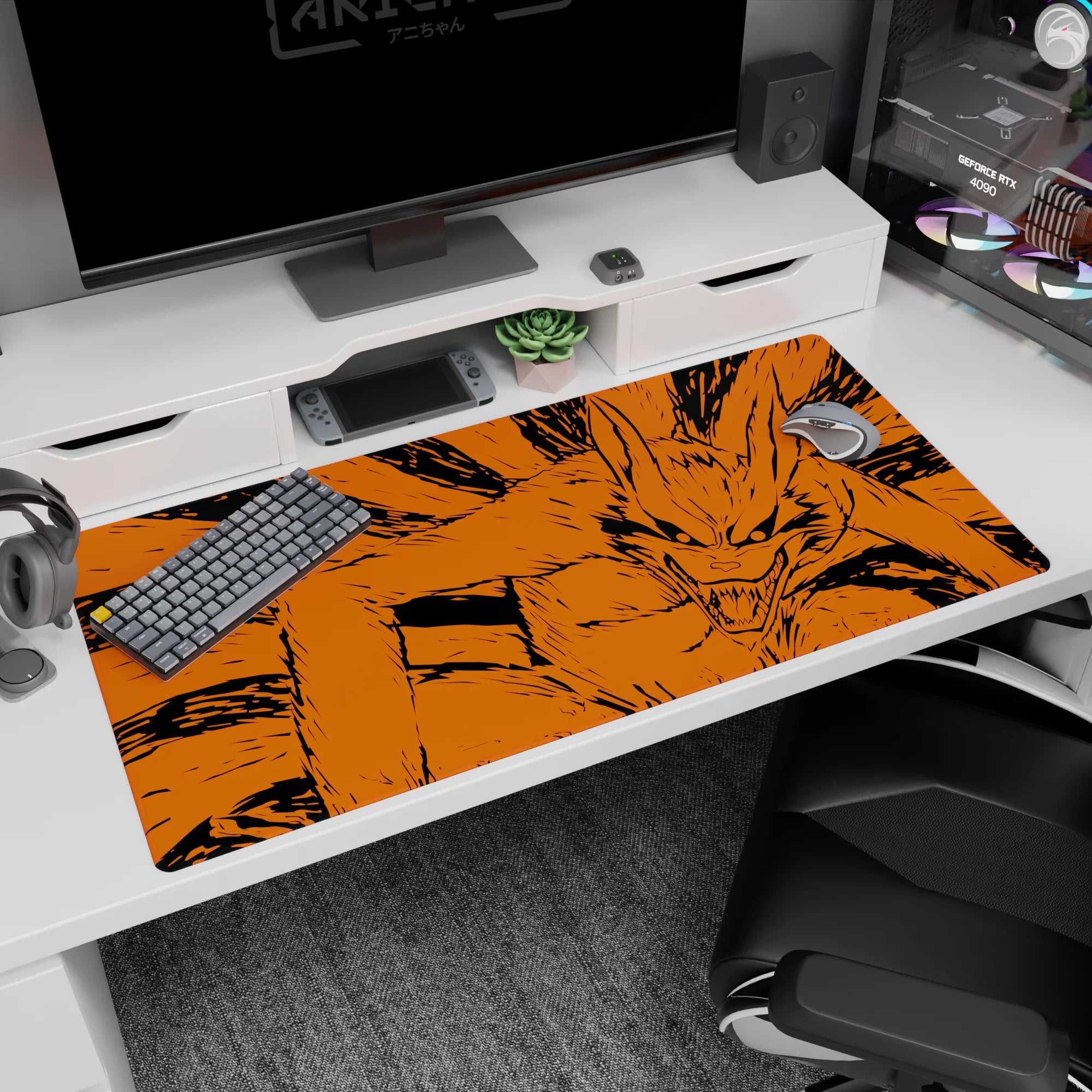 40x20 inches Naruto desk pad showing Kurama grinning and charging across the mat with razor lines.