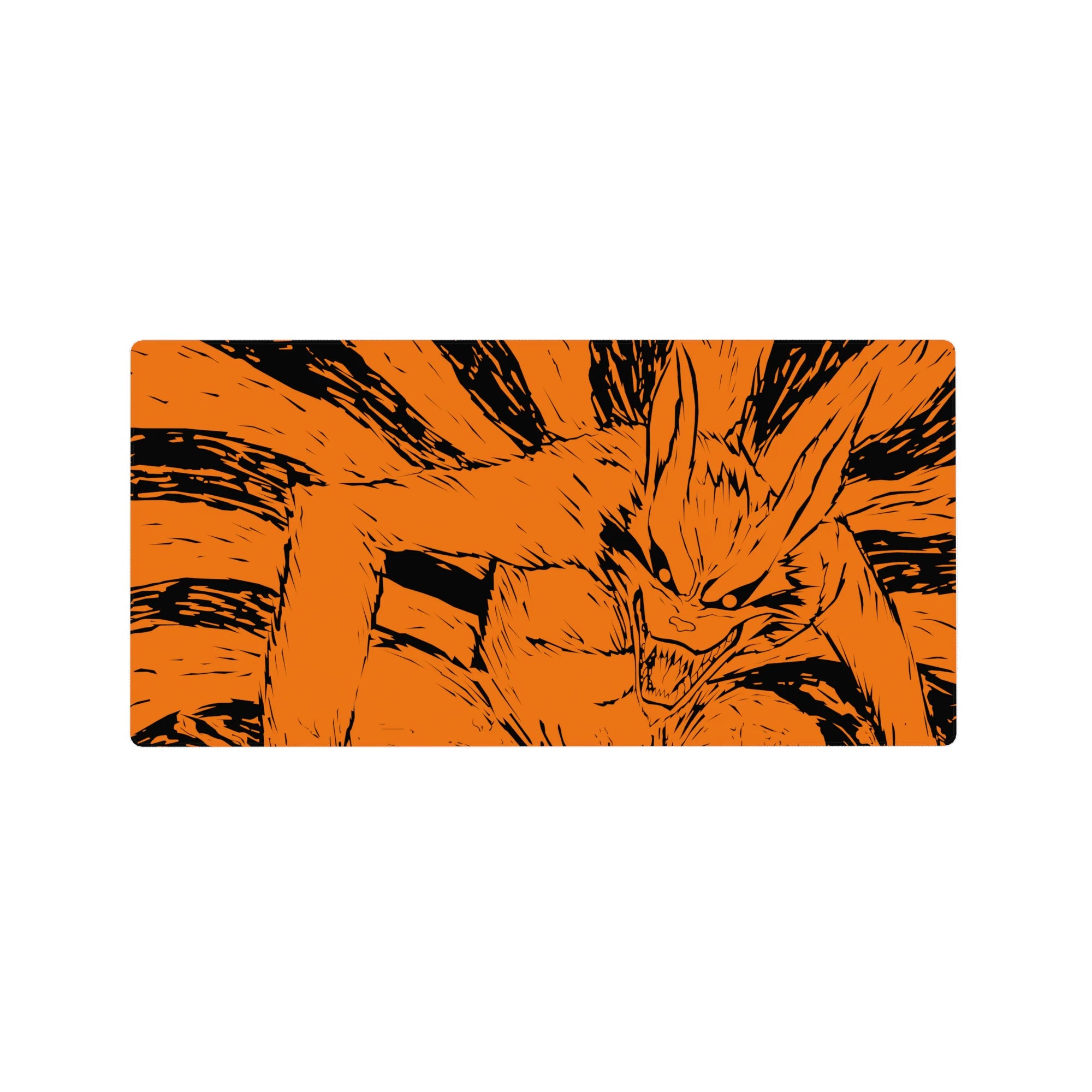 32x16 inches anime mouse pad with Kurama Nine-Tails manga-style line art lunging across desk.