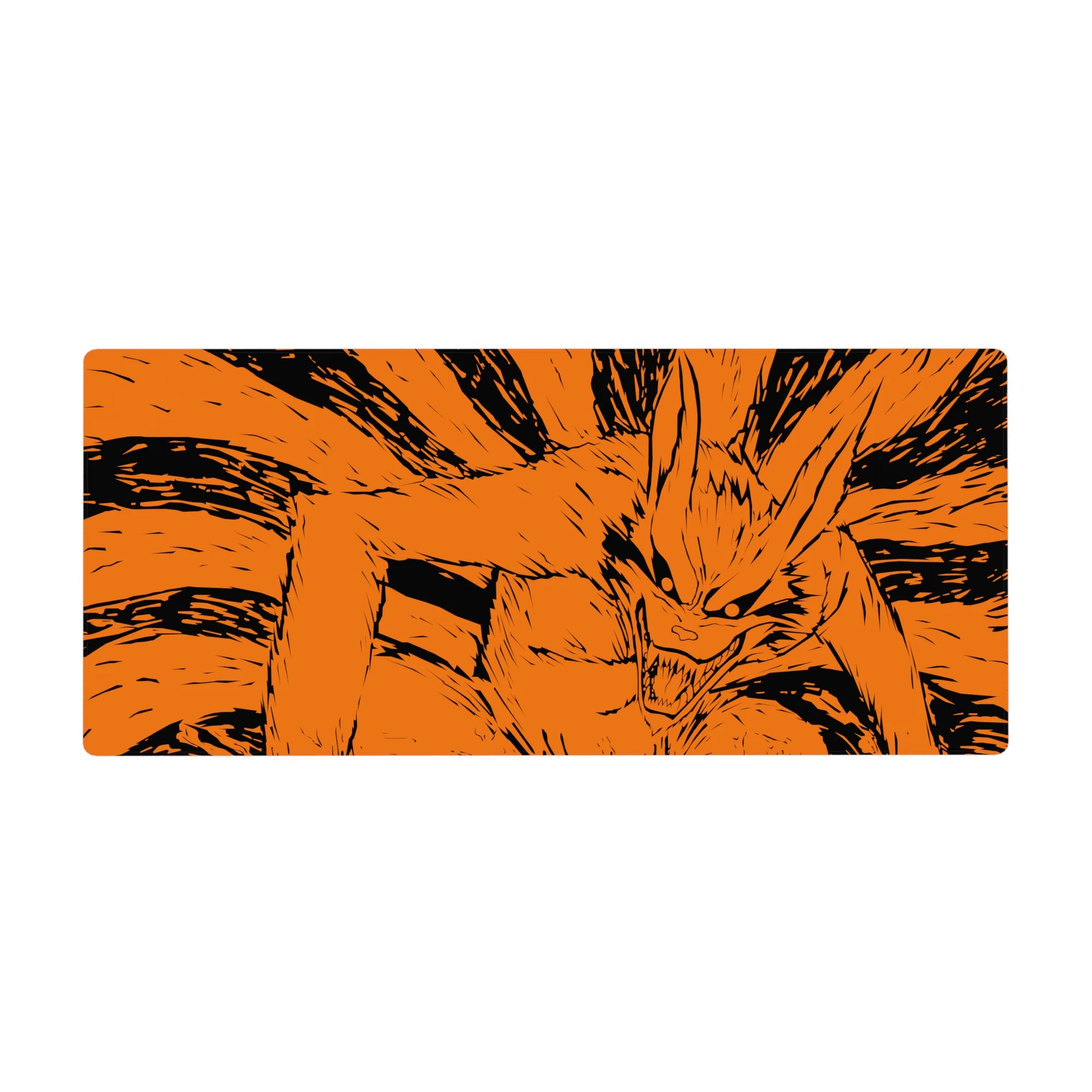 Naruto Kurama Nine-Tails anime desk pad 36x16 inches with manga-style orange and black artwork.