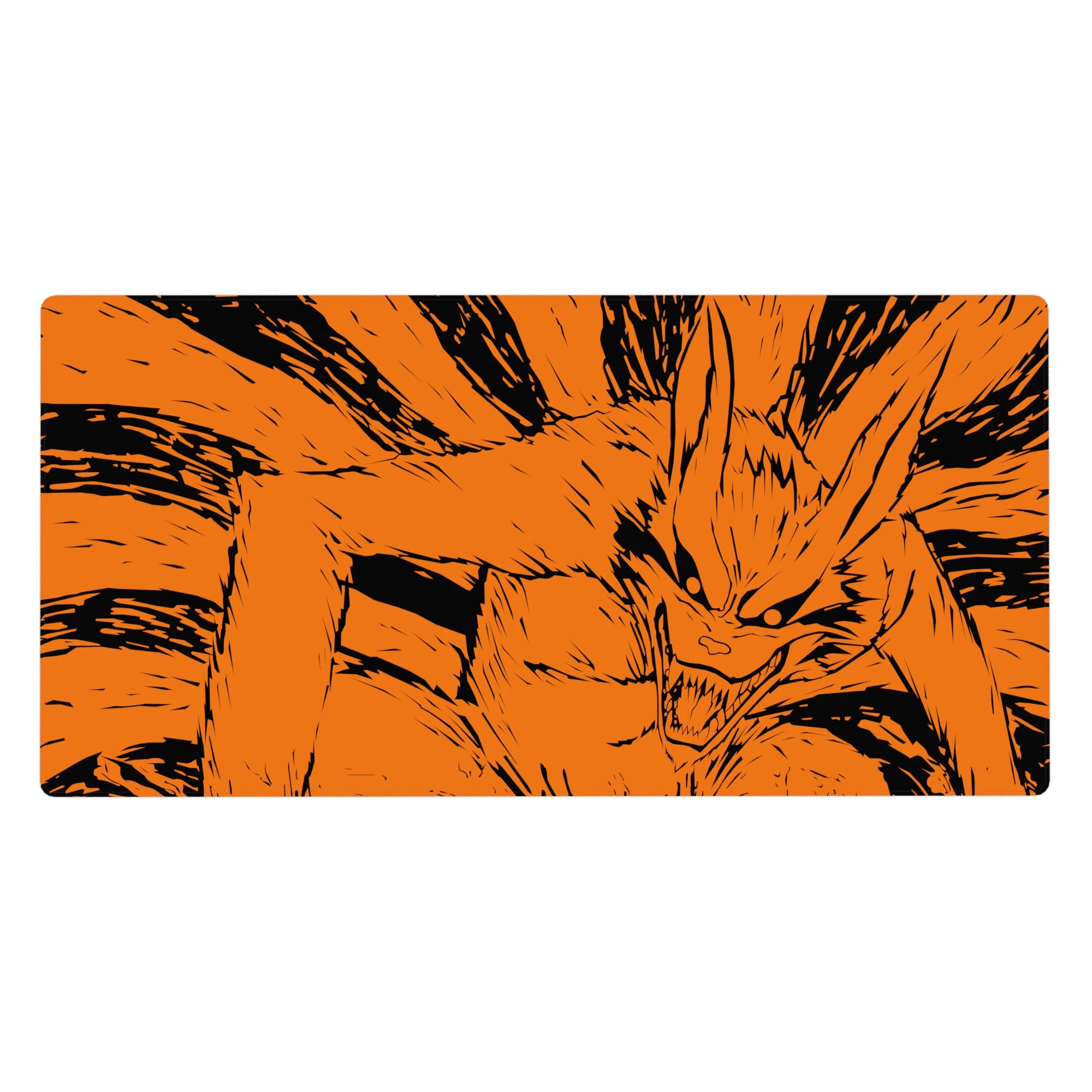 40x20 inches anime desk pad with Kurama Nine-Tails lunging in bold manga line art, Naruto theme.