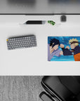 Dramatic 14x10 inches anime mouse pad in blue splash tones with bold orange, black, and lavender accents.