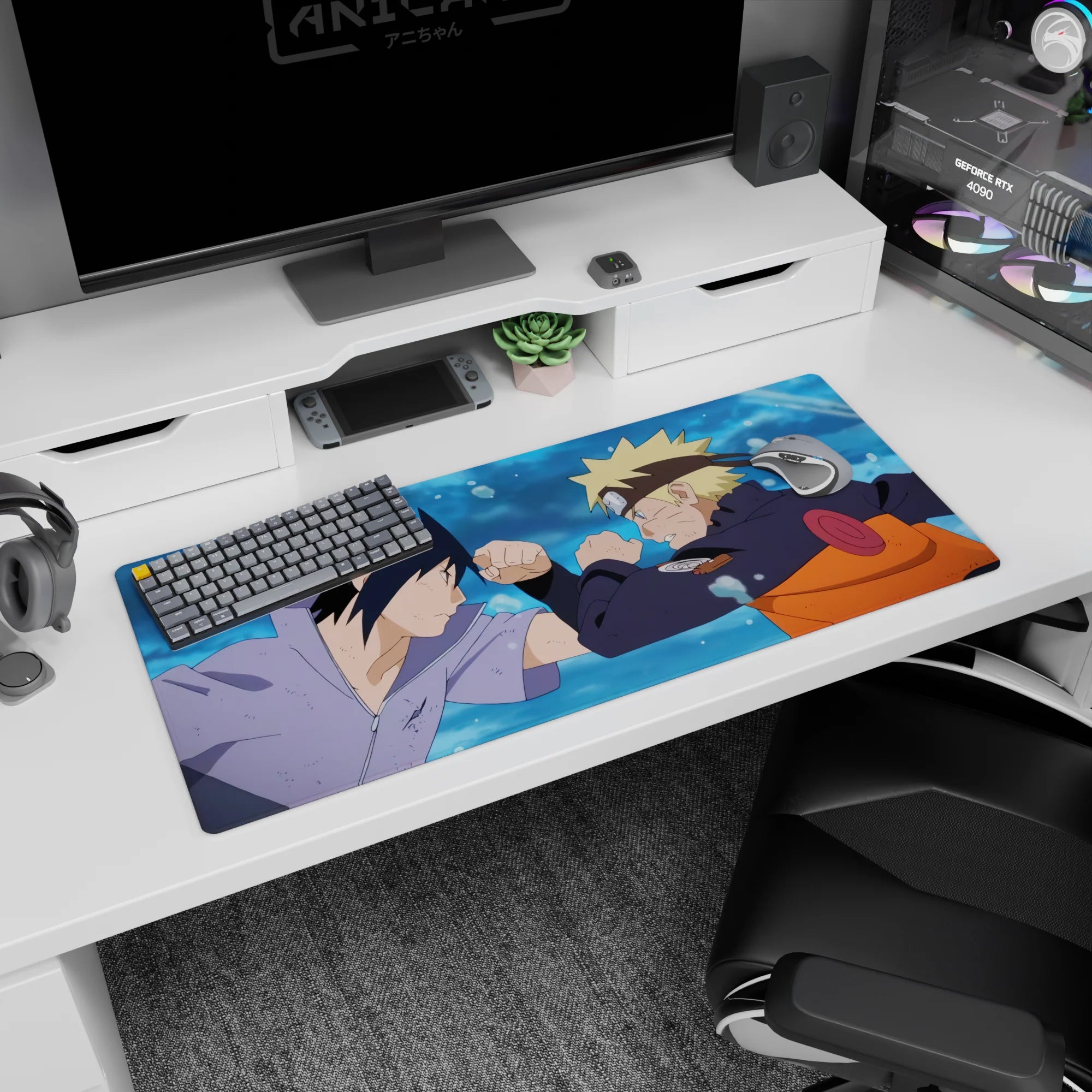 36x16 inches Naruto Shippuden desk pad showing Naruto Uzumaki and Sasuke Uchiha locked in battle.