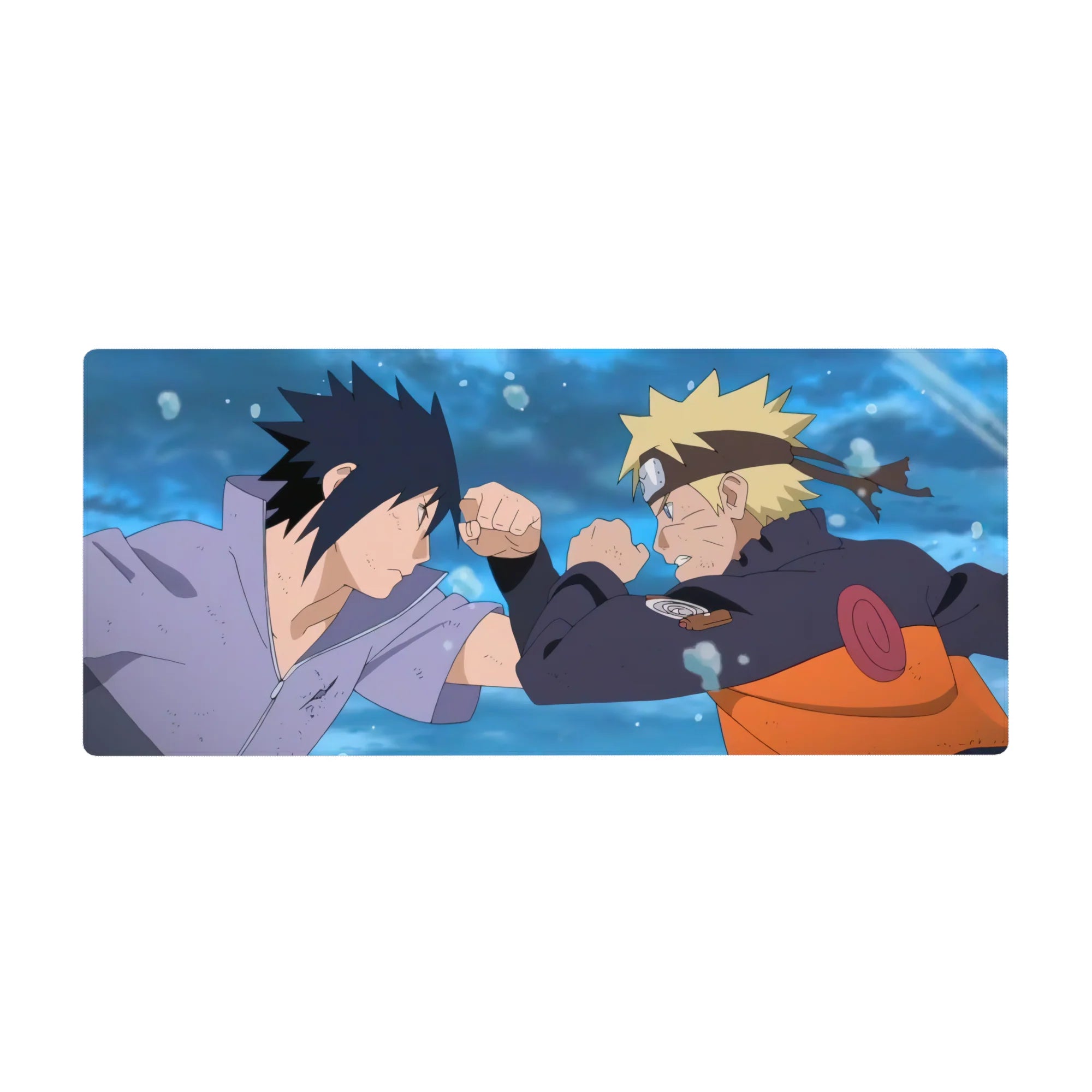 36x16 inches anime desk pad featuring a dramatic Naruto vs Sasuke showdown with crisp, punchy art.