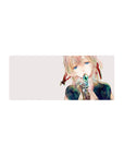 28x12 inches anime girl mouse pad with teal jewel at lips, watery blue eyes, and navy outfit line art.