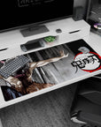 Anime mouse pad 40x20 inches featuring Inosuke from Demon Slayer with boar mask against a gritty charcoal background.