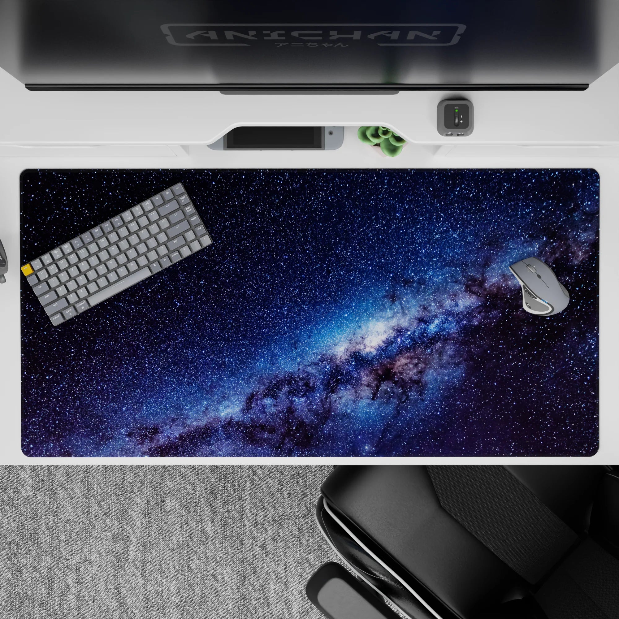 Dreamy indigo, electric blue, and smoky purple desk pad 40x20 inches for late-night focus vibes.