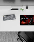 Noir red-sky anime mouse pad 14x10 inches in deep blacks and smoky gradients, dramatic and moody.