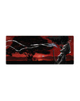 28x12 inches anime mouse pad with silhouetted swordsman, katana, wind ribbons, red sky, and tree.