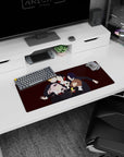 Secret-club scene anime mouse pad 28x12 inches showing five faceless silhouettes with colorful hair layers.