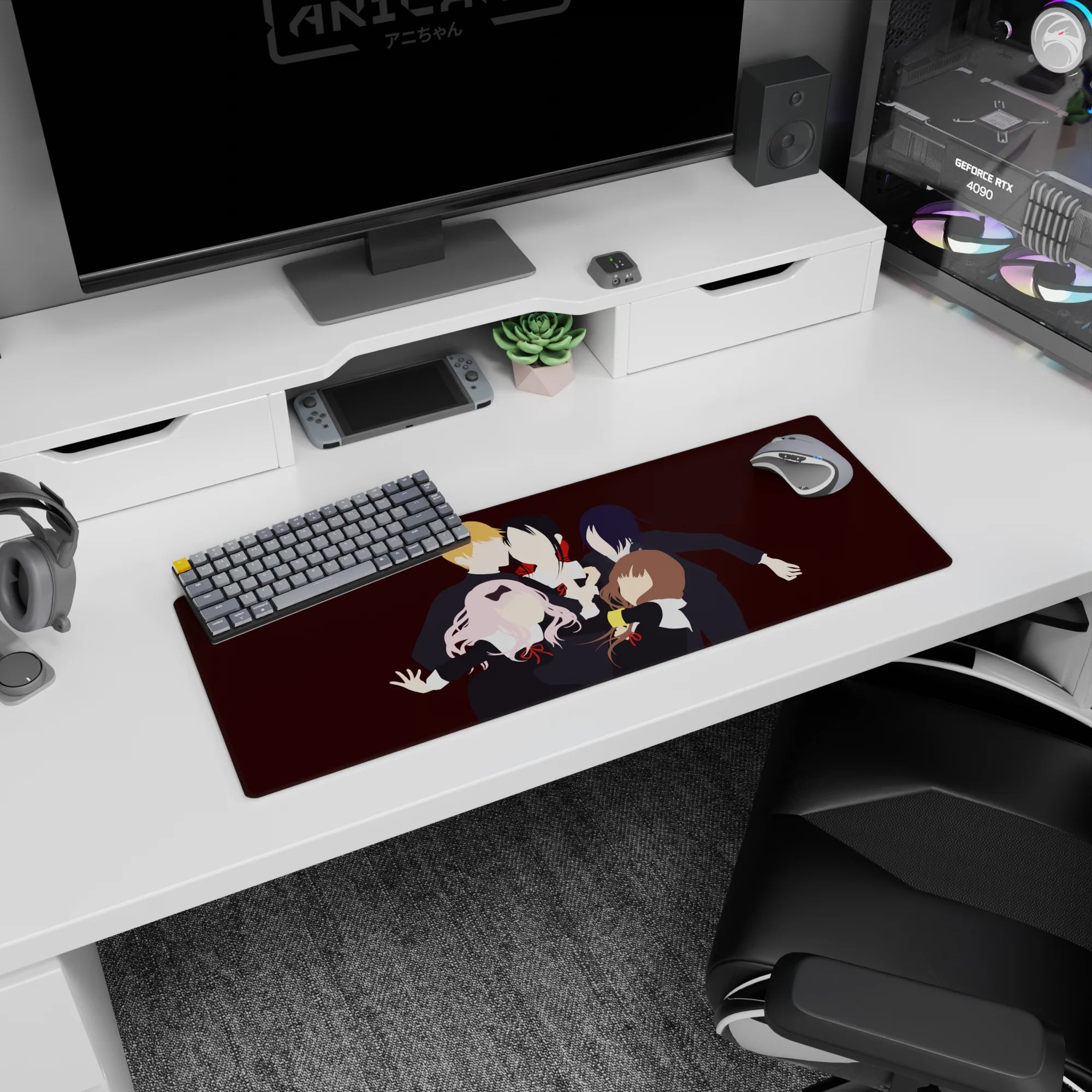 32x12 inches anime mouse pad showing five faceless students with blonde, black, violet, pink, and brown hair.