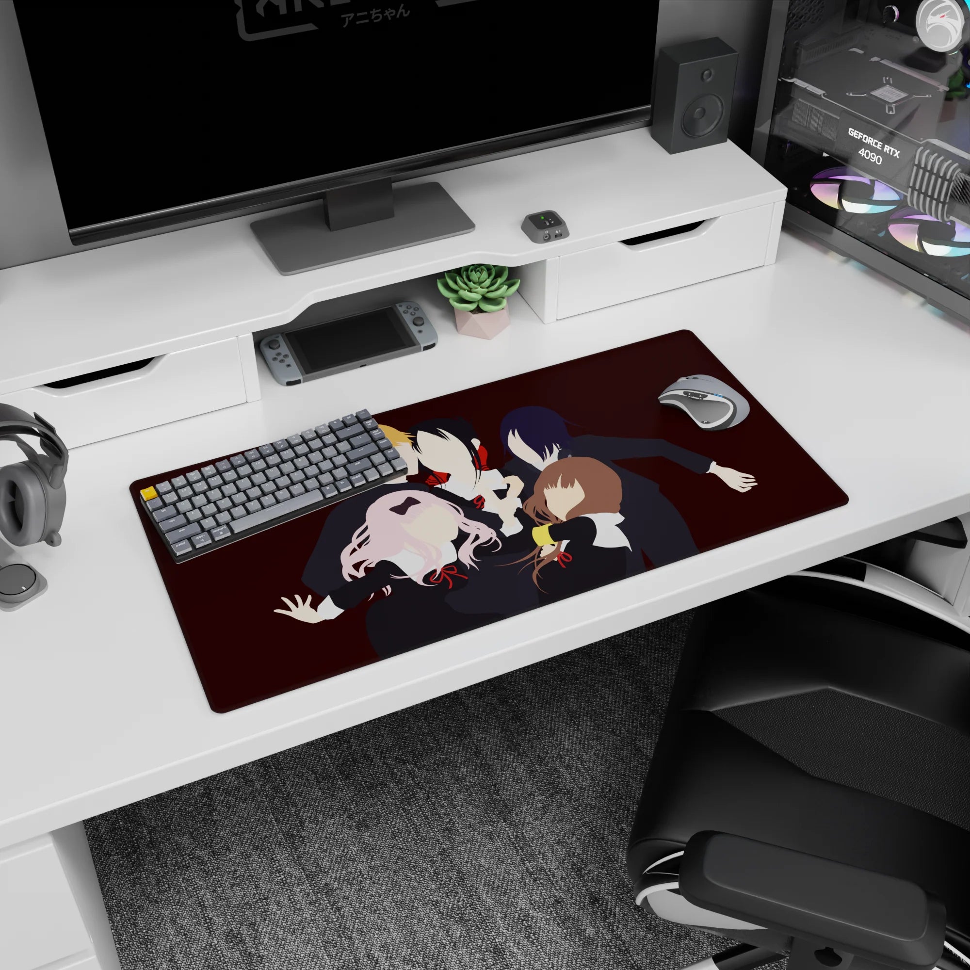 32x16 inches anime mouse pad featuring five faceless silhouettes with blonde, black, violet, pink hair.