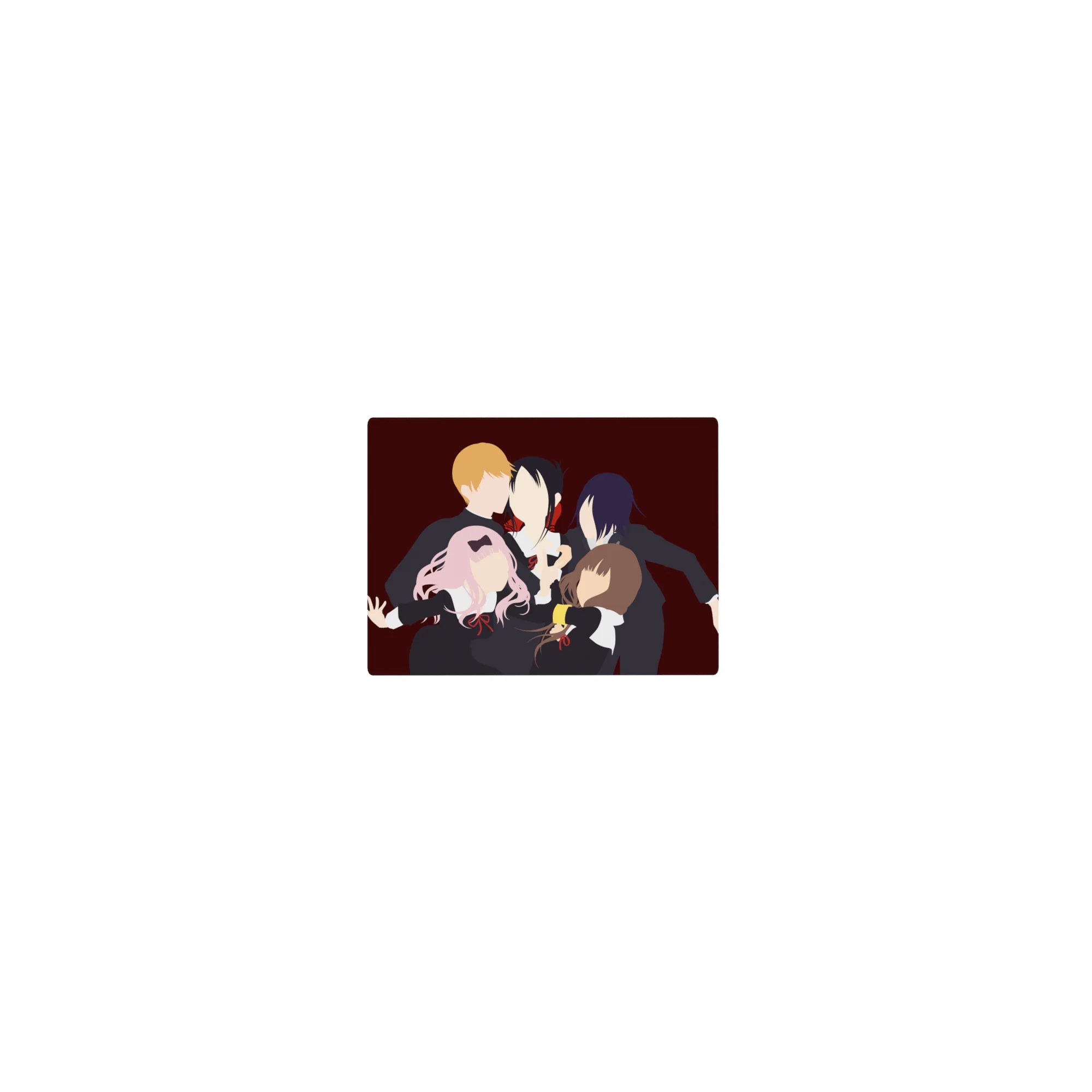 Classic anime mouse pad 14x10 inches with five faceless schoolgirls in black uniforms on wine-red.