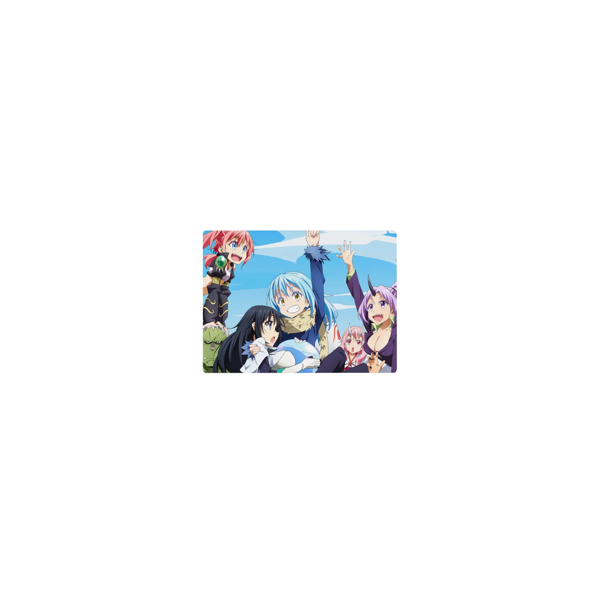 Classic anime mouse pad 14x10 inches with Rimuru, Shion, Shuna and Gobta in a lively group photo design.