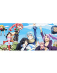 36x16 inches anime desk pad with Rimuru, Shion, Shuna and Gobta in a lively group photo scene.