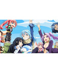 40x20 inches anime desk pad with Rimuru, Shion, Shuna and Gobta in a playful group photo sky scene.