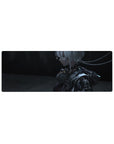 32x12 inches anime girl mouse pad with silver-haired android in glossy armor and cable ribbons, sci-fi profile.