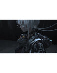 Silver-haired android anime girl desk pad 40x20 inches with glossy armor and cable ribbon details.