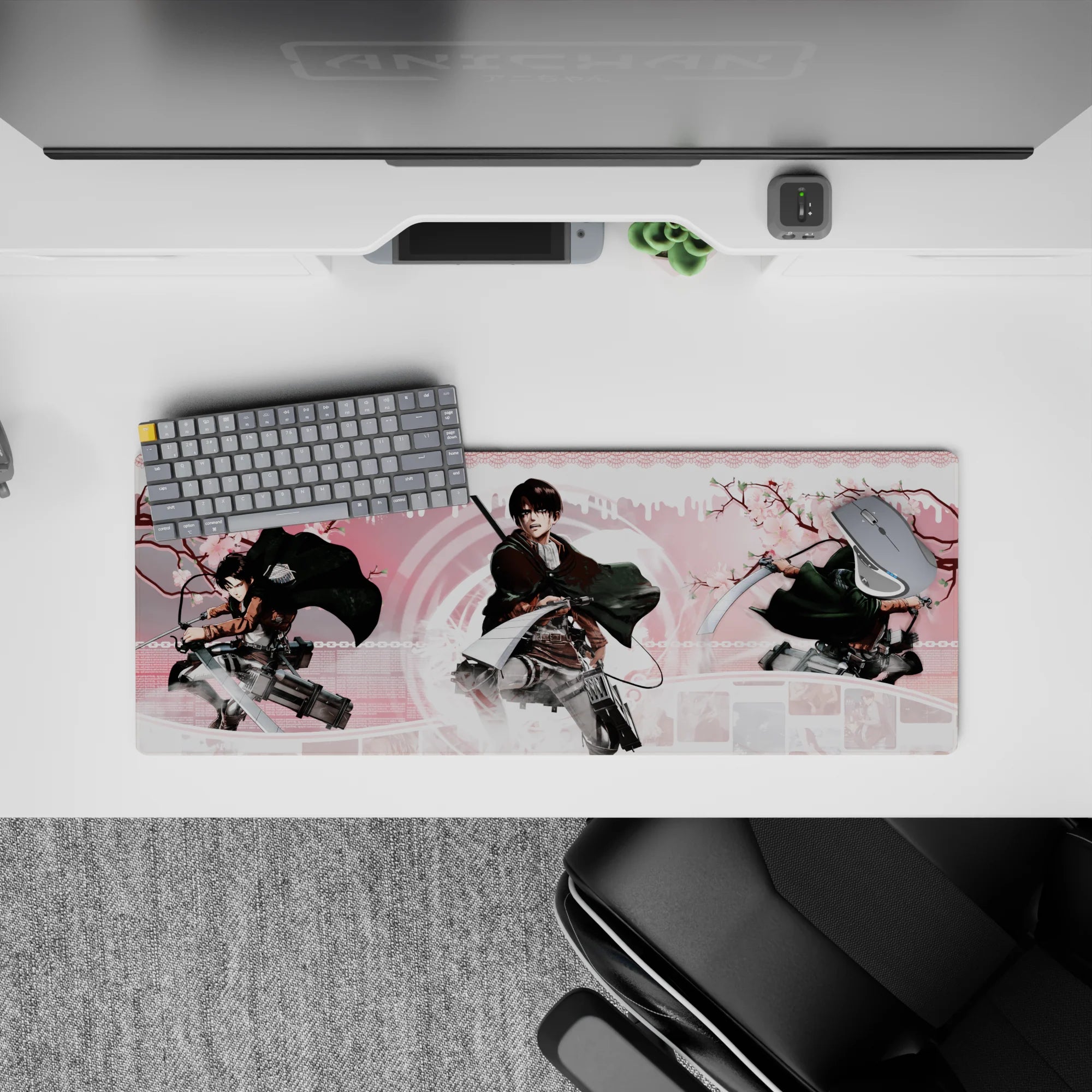 Attack on Titan - Anime Mouse Pad and Desk Pad - Levi: Cherry Blossom Strike - AniChan