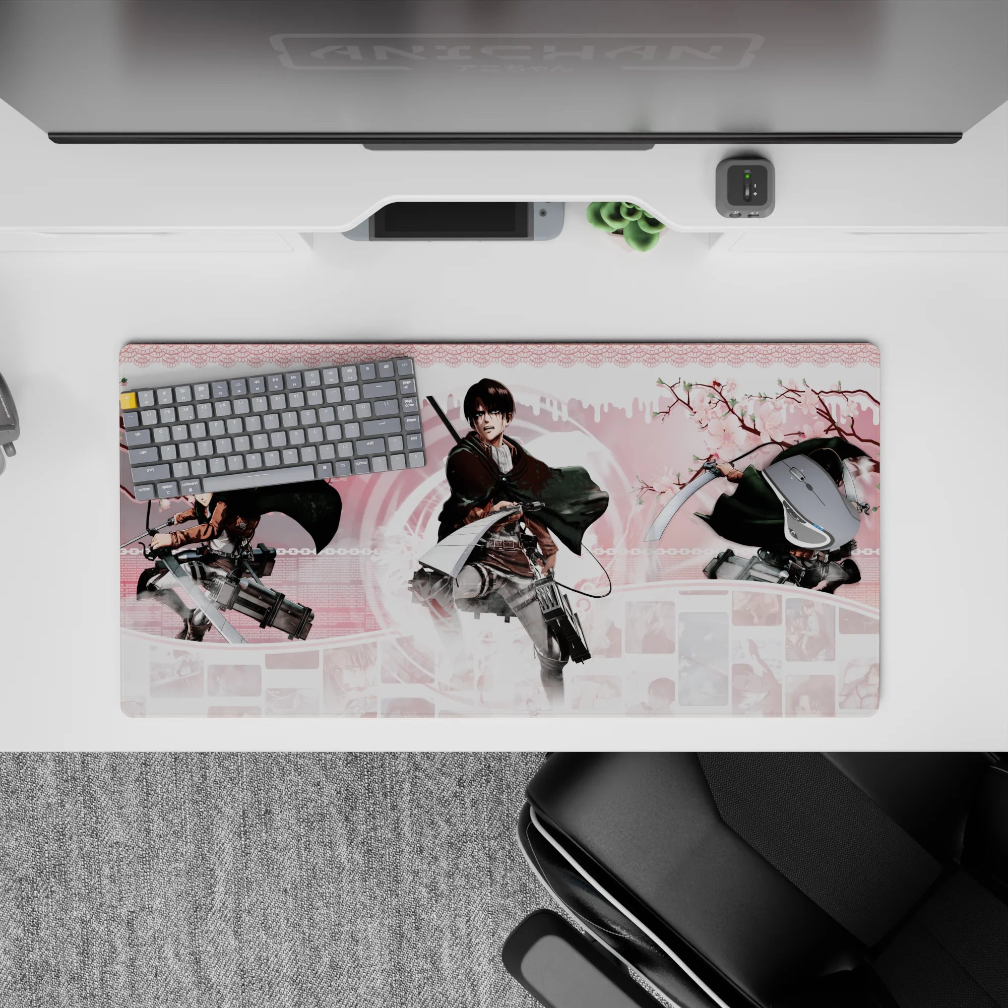 Attack on Titan - Anime Mouse Pad and Desk Pad - Levi: Cherry Blossom Strike - AniChan