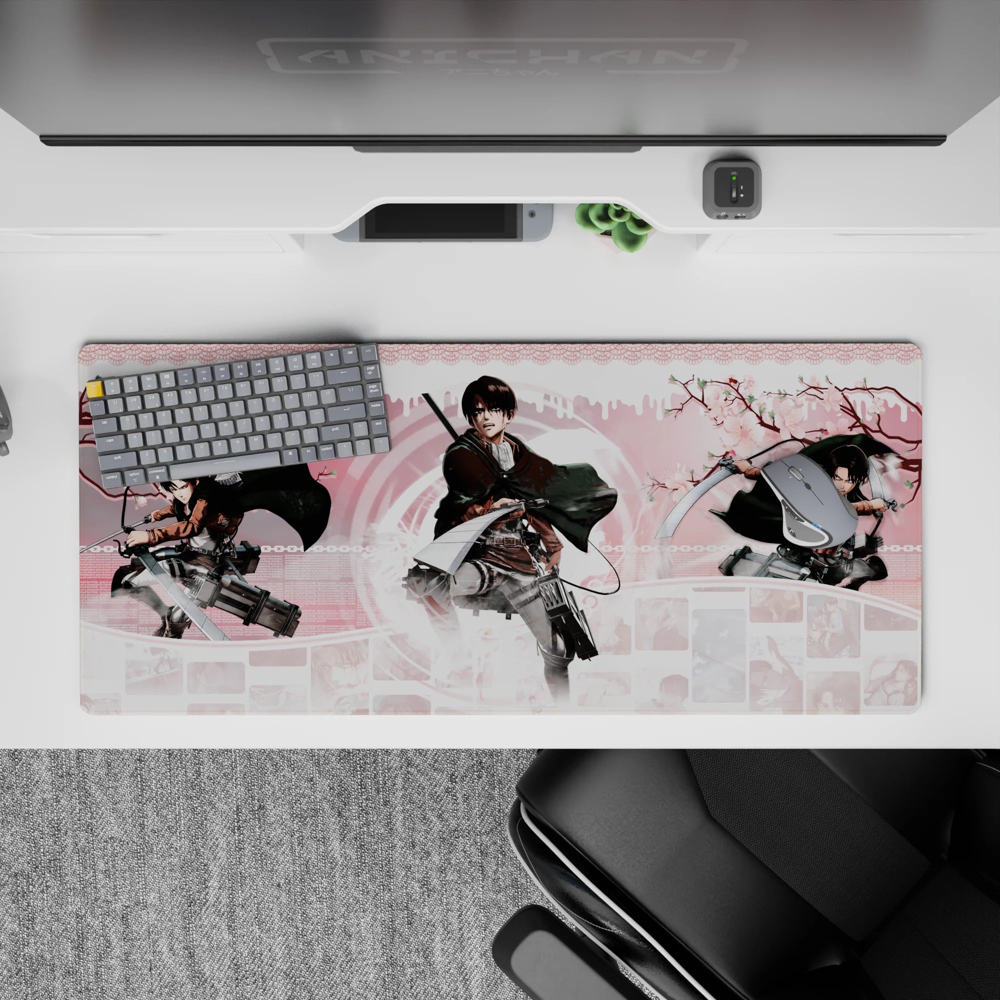 Attack on Titan - Anime Mouse Pad and Desk Pad - Levi: Cherry Blossom Strike - AniChan