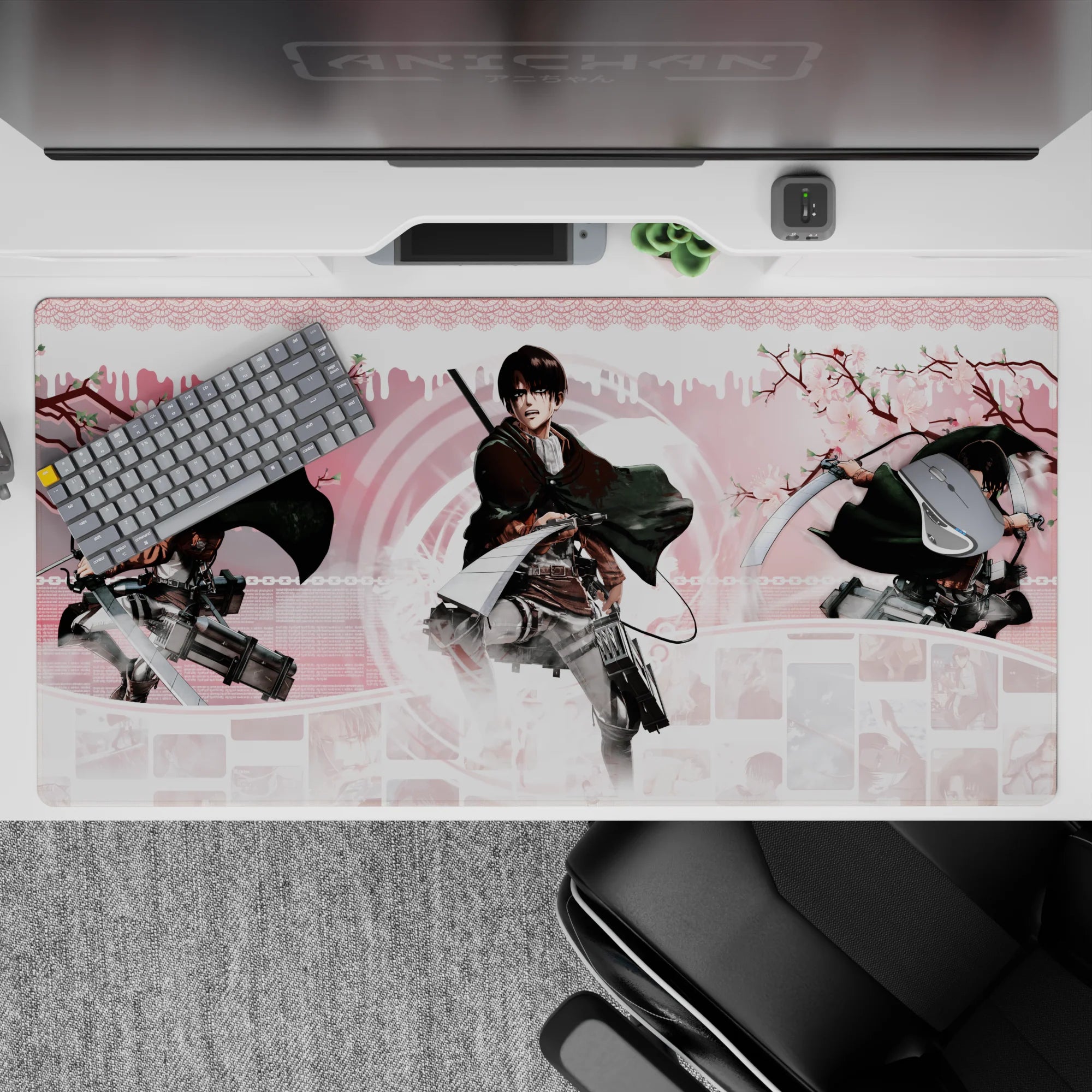 Attack on Titan - Anime Mouse Pad and Desk Pad - Levi: Cherry Blossom Strike - AniChan