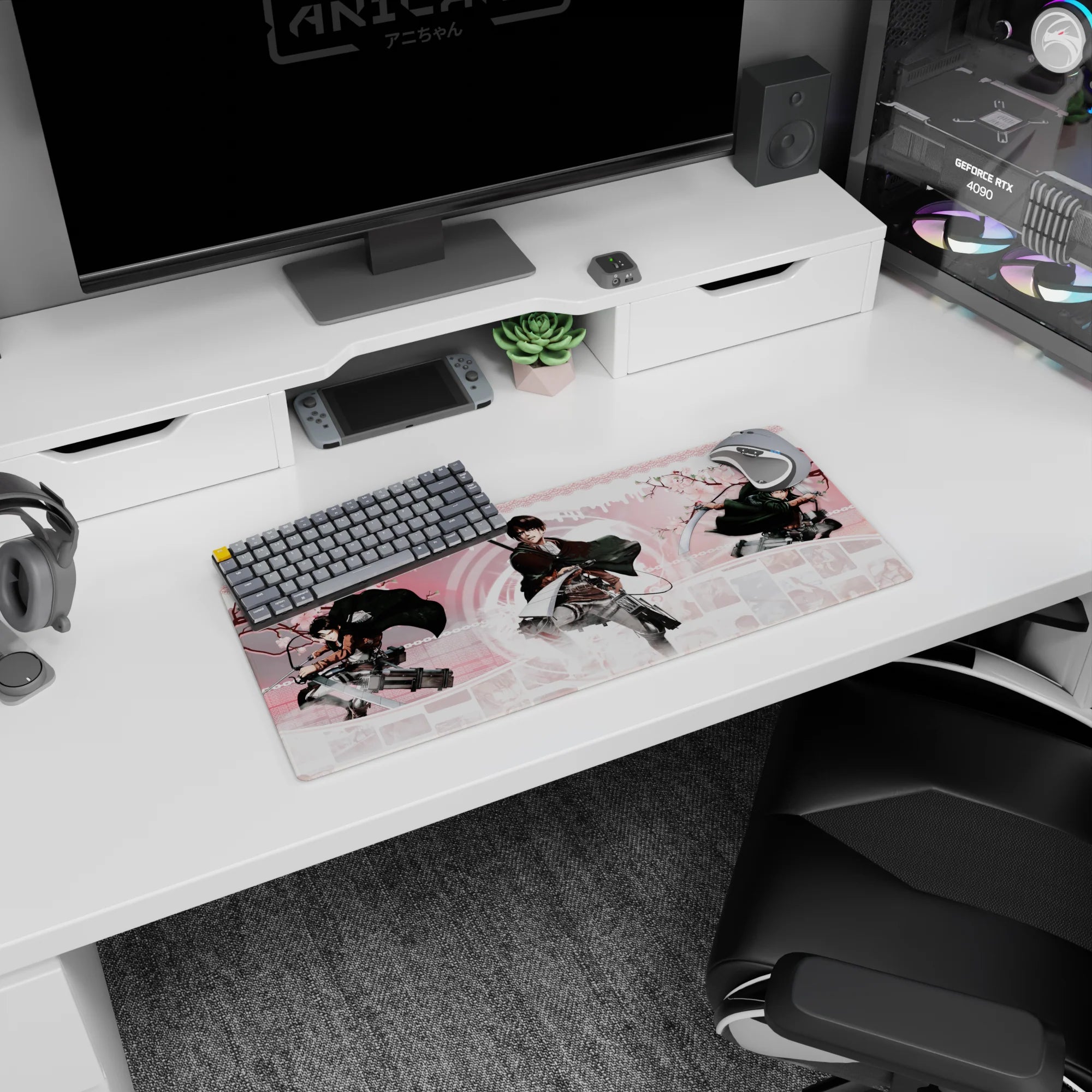 Attack on Titan - Anime Mouse Pad and Desk Pad - Levi: Cherry Blossom Strike - AniChan