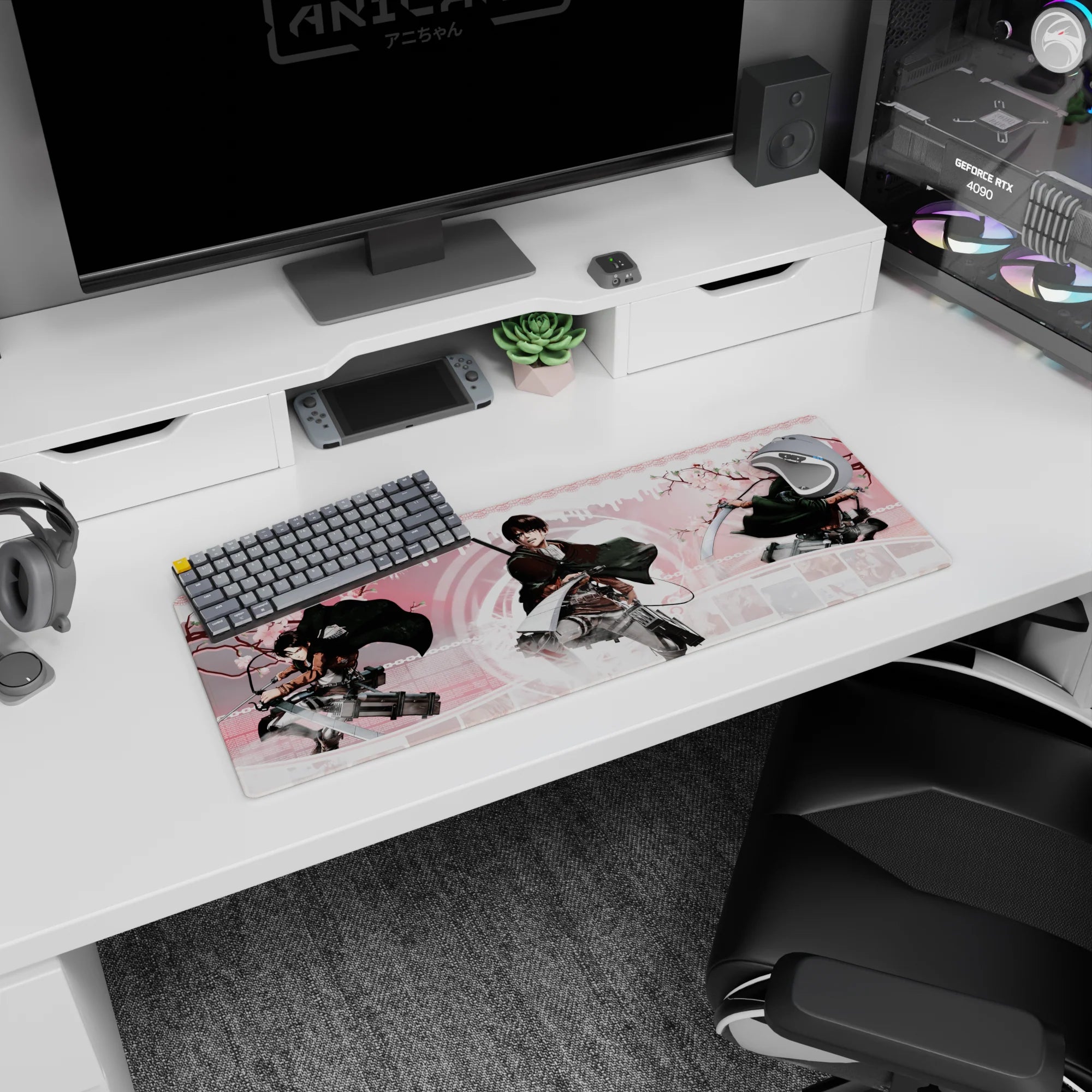 Attack on Titan - Anime Mouse Pad and Desk Pad - Levi: Cherry Blossom Strike - AniChan