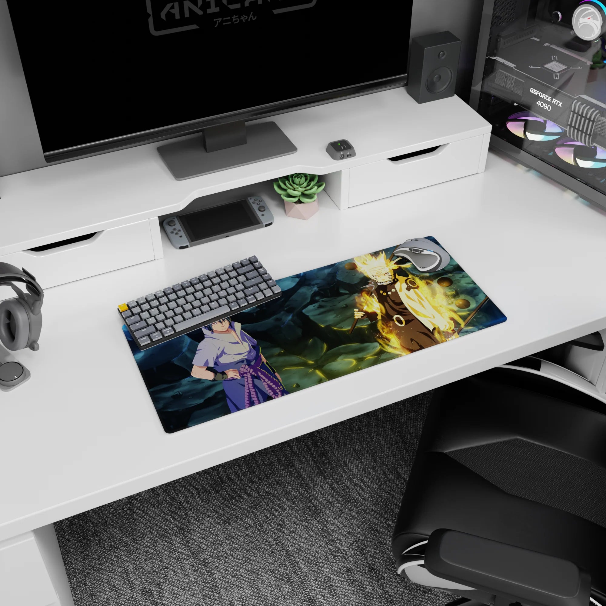 28x12 inches Naruto Shippuden mouse pad featuring Sasuke Uchiha and Naruto Uzumaki with Truth-Seeking Orbs.
