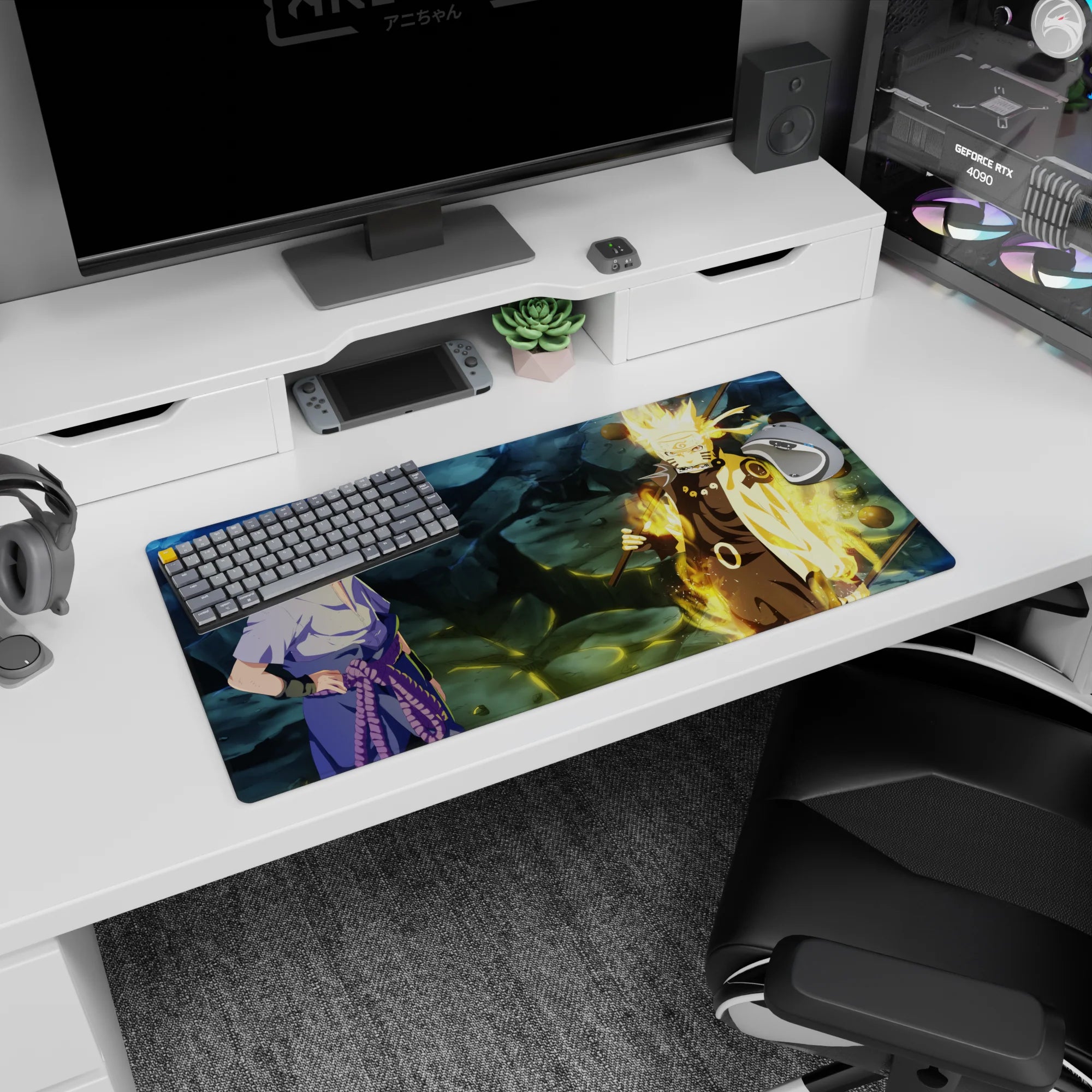 32x16 inches Naruto Shippuden mouse pad with Sasuke Uchiha and Naruto Uzumaki, Truth-Seeking Orbs.