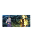 28x12 inches anime mouse pad with Naruto vs Sasuke, cracked rocky ground and floating orbs scene.