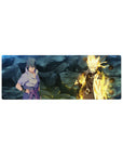 32x12 inches anime mouse pad with Naruto and Sasuke, cracked rocky ground and glowing orbs artwork.