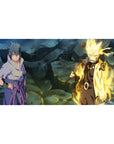 40x20 inches anime desk pad with Naruto vs Sasuke art, cracked rocky ground and floating orbs.