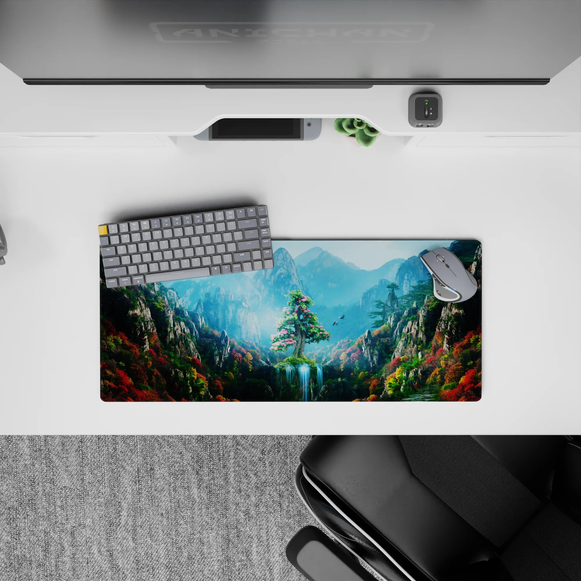 Fantasy Landscapes Deskmat | Mousepad | Deskpad - Enchanted Mountain Oasis