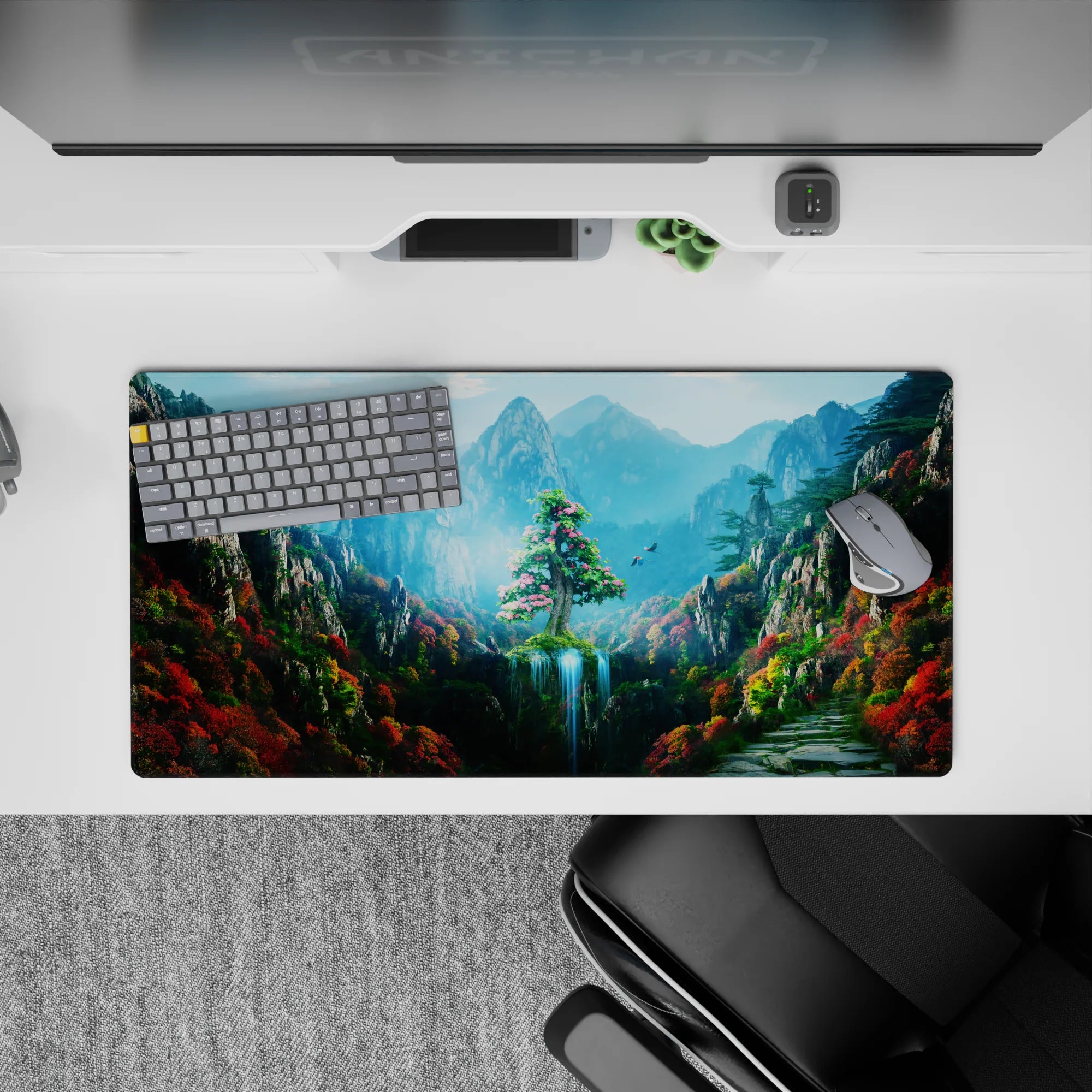 Fantasy Landscapes Deskmat | Mousepad | Deskpad - Enchanted Mountain Oasis