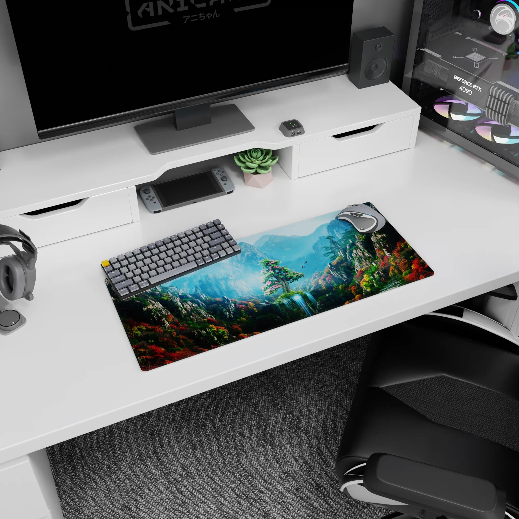 Fantasy Landscapes Deskmat | Mousepad | Deskpad - Enchanted Mountain Oasis