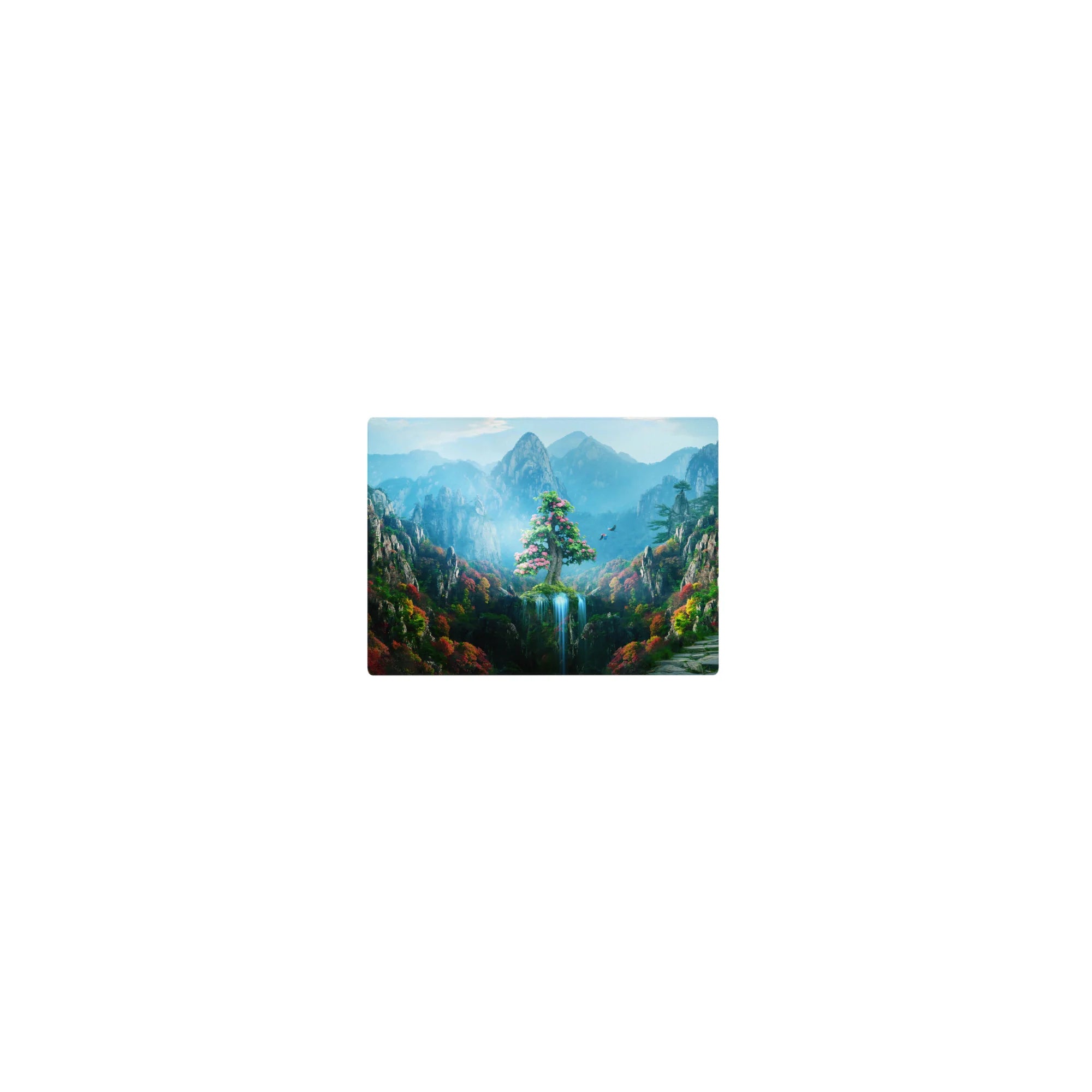 Fantasy Landscapes Deskmat | Mousepad | Deskpad - Enchanted Mountain Oasis